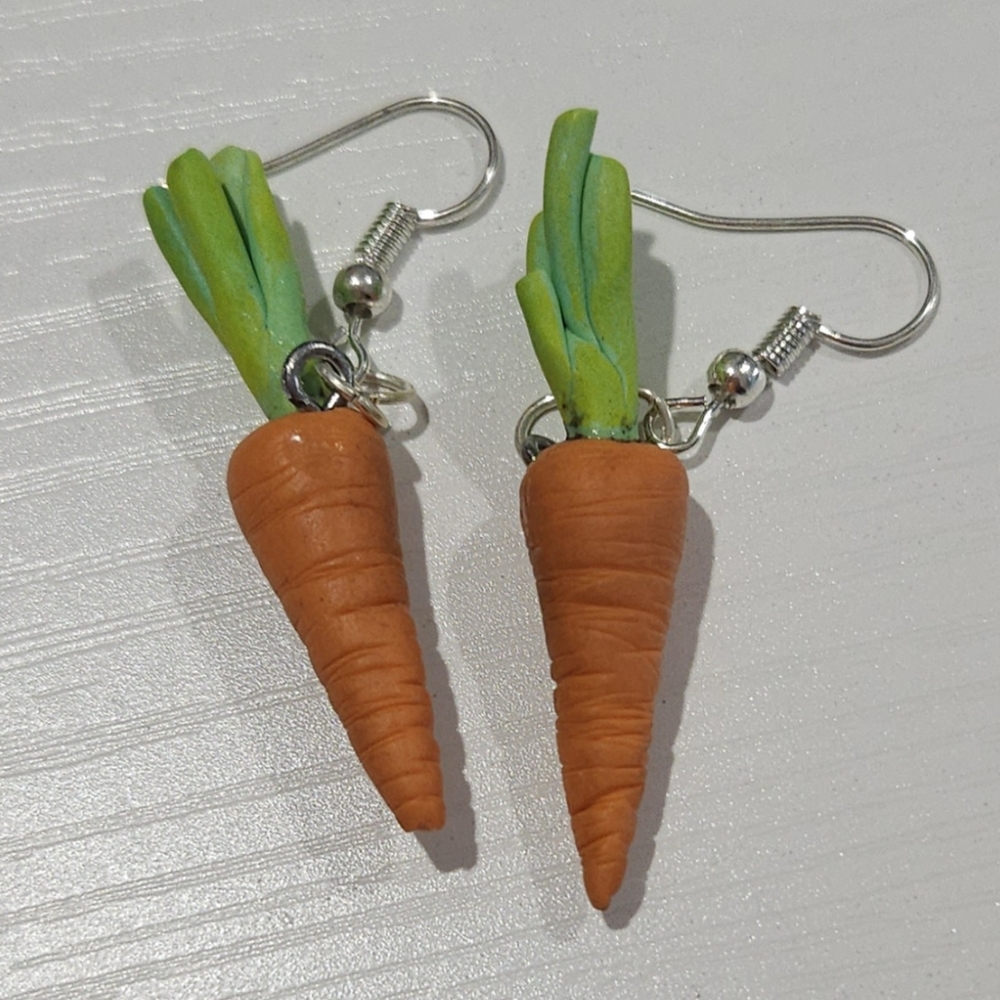Handmade Carrot Clay Earrings, Realistic Polymer Clay, Foodie Gift, Carrot